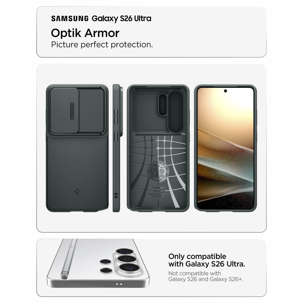 Puzdro pre Samsung Galaxy S26 Ultra S948, Spigen, Optik Armor, Zelená ACS10688