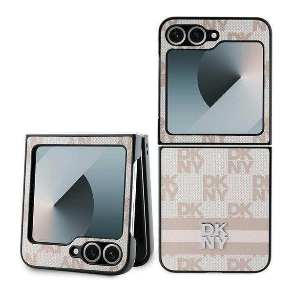 Puzdro pre Samsung Galaxy Z Flip7 FE F761 / Z Flip6 F741, DKNY, Vzor s potlačou kockovaných prúžkov, Ružová