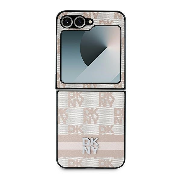 Puzdro pre Samsung Galaxy Z Flip7 FE F761 / Z Flip6 F741, DKNY, Vzor s potlačou kockovaných prúžkov, Ružová