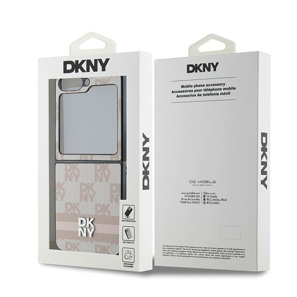 Puzdro pre Samsung Galaxy Z Flip7 FE F761 / Z Flip6 F741, DKNY, Vzor s potlačou kockovaných prúžkov, Ružová