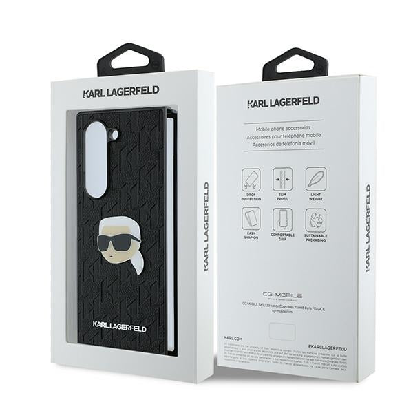 Puzdro pre Samsung Galaxy Z Fold6 F956, Karl Lagerfeld, Saffiano Monogram Karl's Head Metal, Čierne