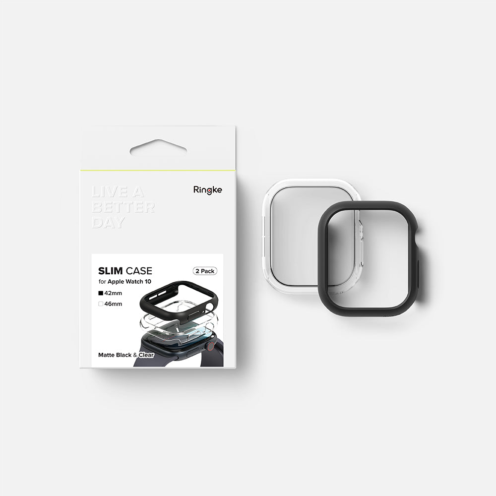 Puzdro Ringke Slim pre Apple Watch Series 10 / 11 42mm, Sada 2 kusy, Matná čierna / Priehľadná