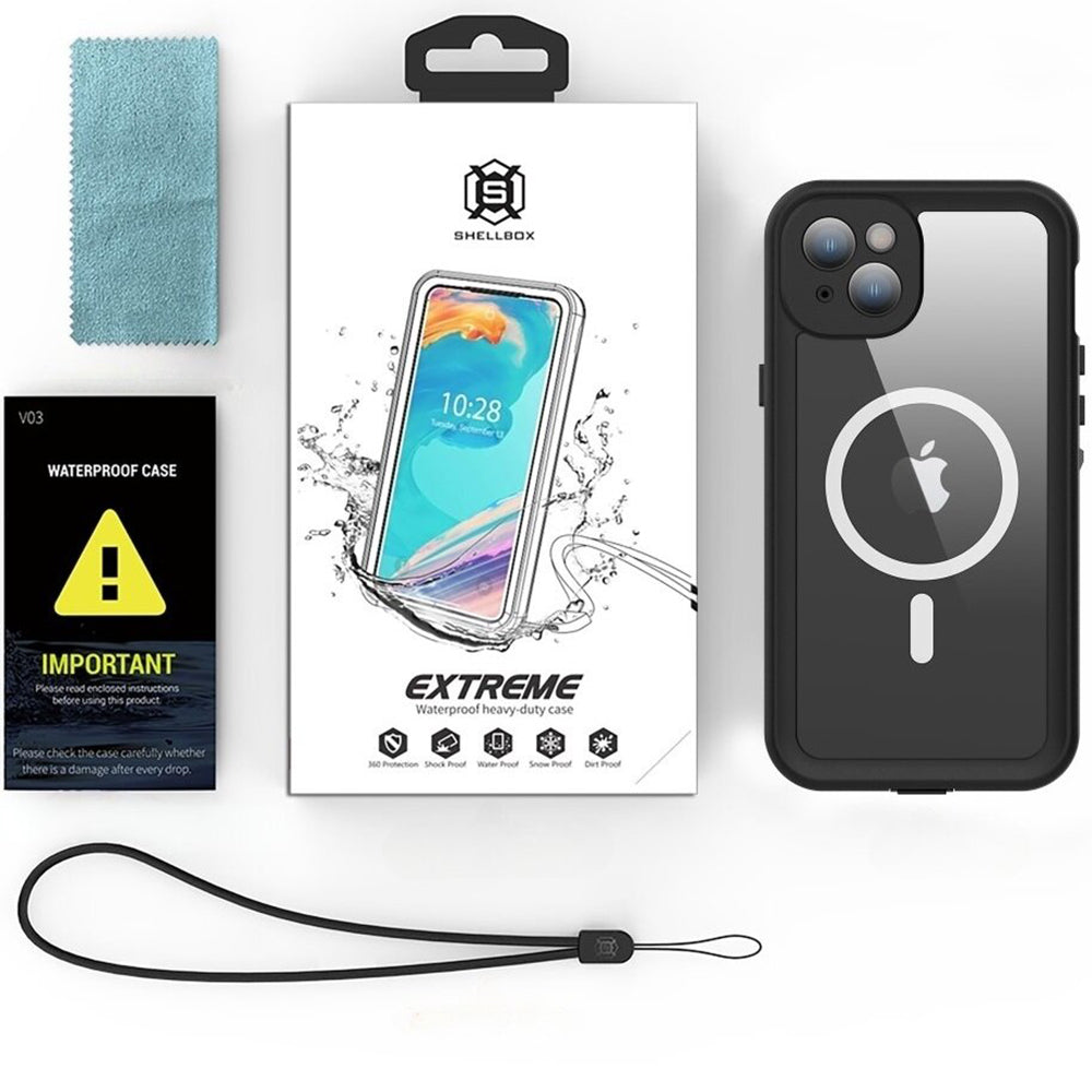 Vodotesné puzdro MagSafe pre Apple iPhone 15 Plus, ShellBox, čierne