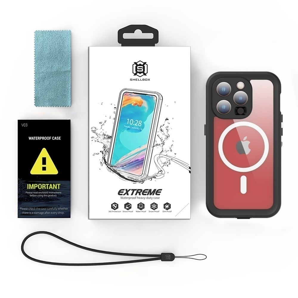Vodotesné puzdro MagSafe pre Apple iPhone 15 Pro, ShellBox, čierne