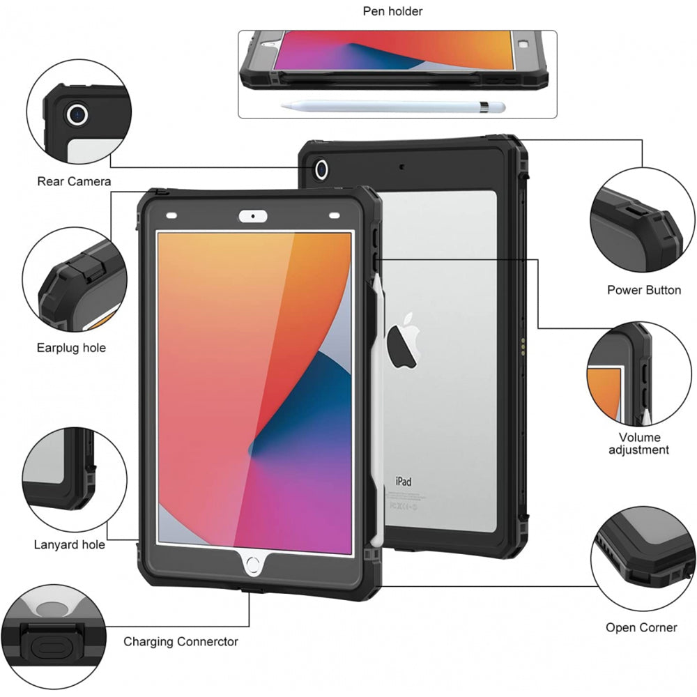 Vodotesné puzdro pre Apple iPad 10.2 (2021) / 10.2 (2020) / 10.2 (2019), ShellBox, čierne