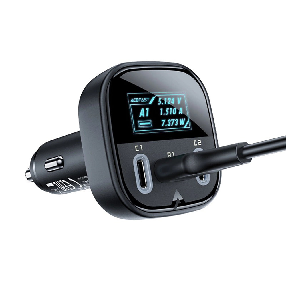 Auto nabíjačka Acefast B5 Display, 101W, 5A, 1 x USB-A - 2 x USB-C, Čierna