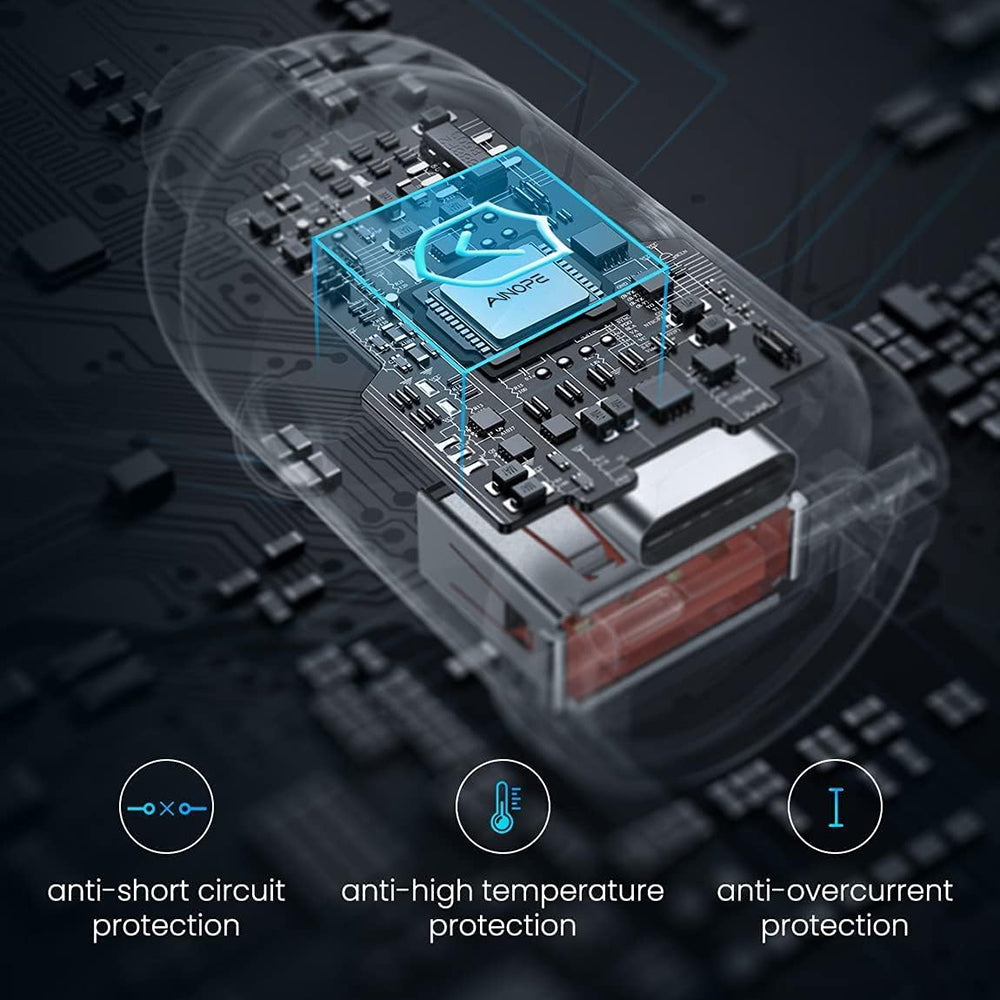 Auto nabíjačka Ainope, 30W, 5A, 1 x USB-A - 1 x USB-C, Čierna