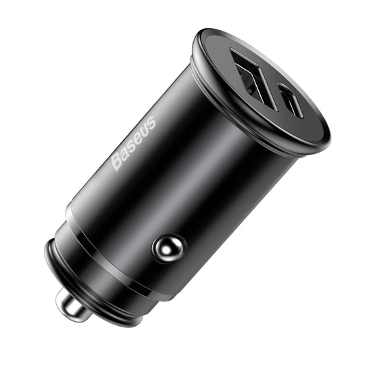 Auto nabíjačka Baseus Circular Metal, 30W, 5A, 1 x USB-A - 1 x USB-C, Čierna