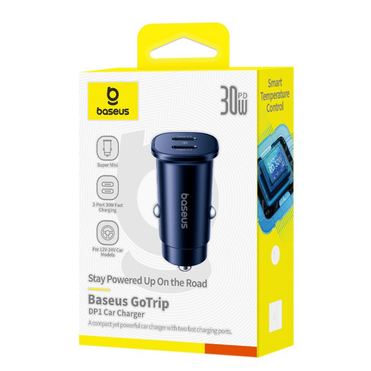 Auto nabíjačka Baseus GoTrip, 30W, 3A, 2 x USB-C, Čierna