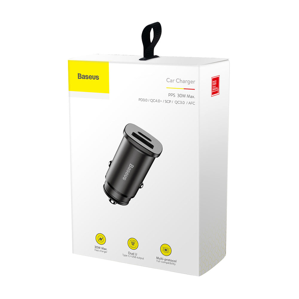 Car Charger Baseus Square PPS, 30W, 5A, 1 x USB-A - 1 x USB-C, Black CCALL-AS01