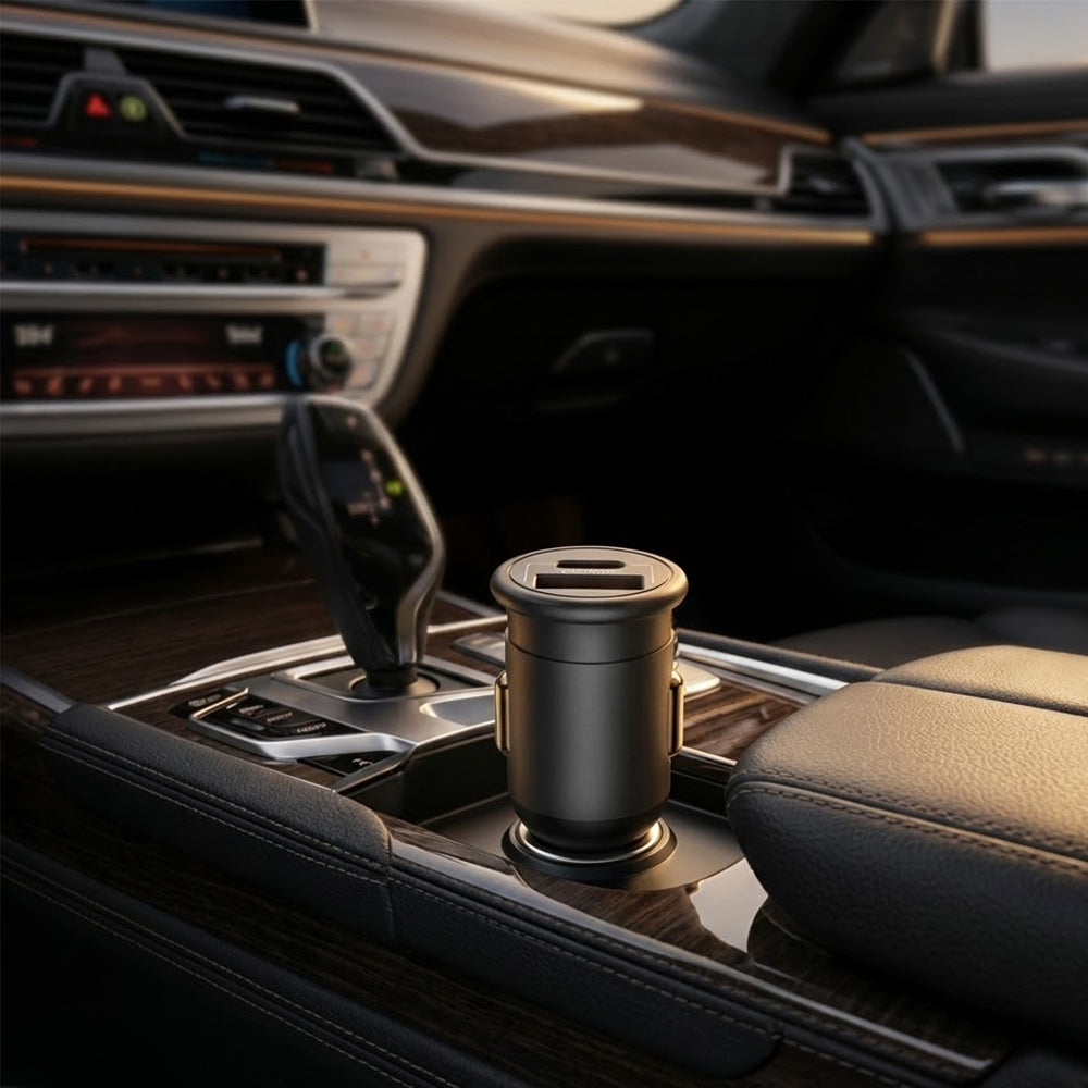 Auto nabíjačka Blueo, 35W, 3A, 1 x USB-A - 1 x USB-C, Sivá