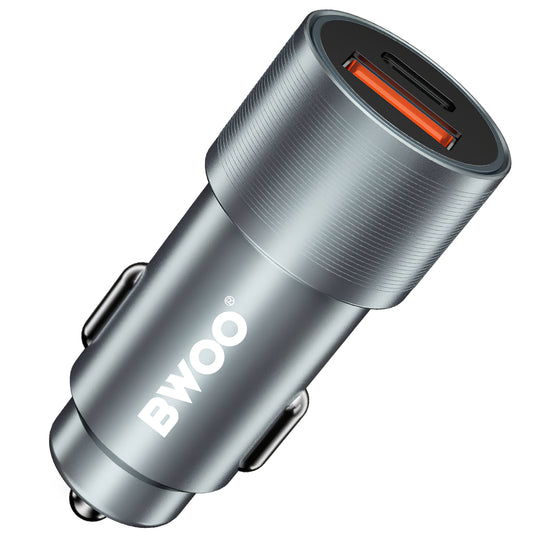 Nabíjačka do auta BWOO BO-CC73, 38 W, 3A, 1 x USB-A - 1 x USB-C, strieborná