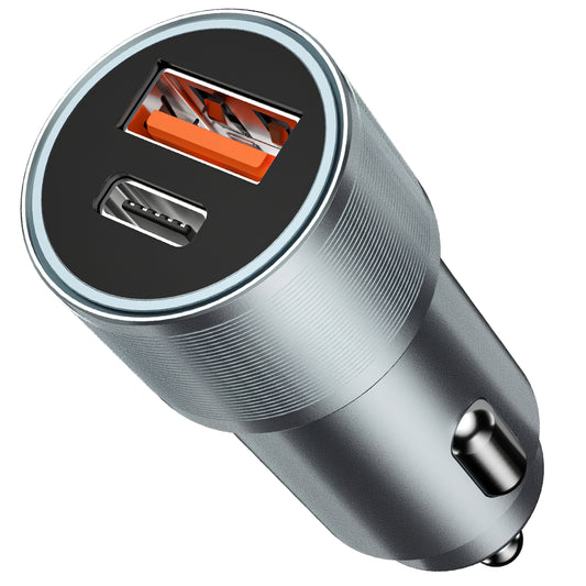 Nabíjačka do auta BWOO BO-CC73, 38 W, 3A, 1 x USB-A - 1 x USB-C, strieborná