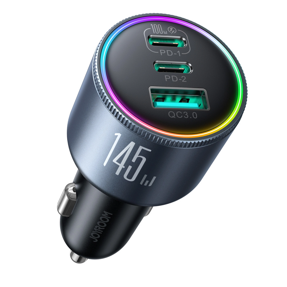 Autonabíjačka s káblom USB-C Joyroom JR-CCN07, 145W, 5A, 1 x USB-A - 2 x USB-C, Sivá