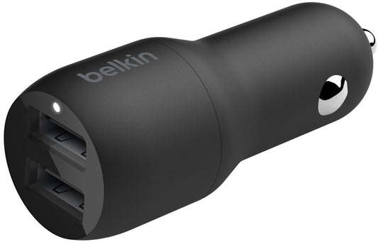 Autonabíjačka s káblom Lightning Belkin BoostCharge Dual, 24W, 2,4A, 2 x USB-A, čierna CCD001bt1MBK