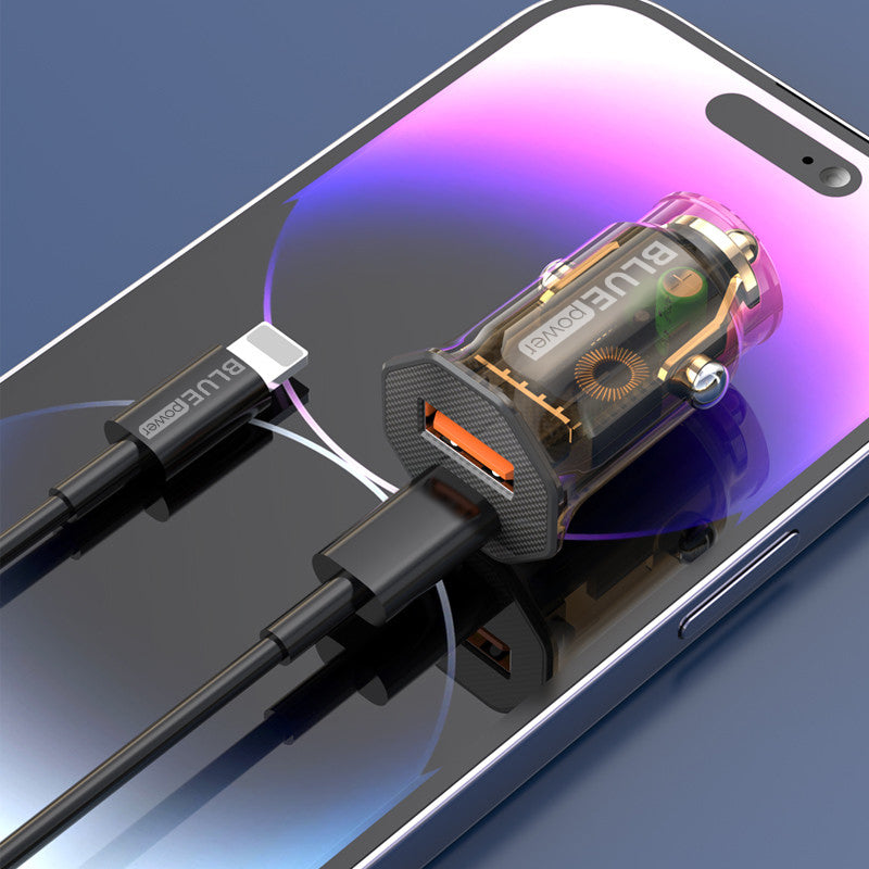 Nabíjačka do auta s káblom USB-C BLUE Power BCC50, 33 W, 3A, 1 x USB-A - 1 x USB-C, čierna