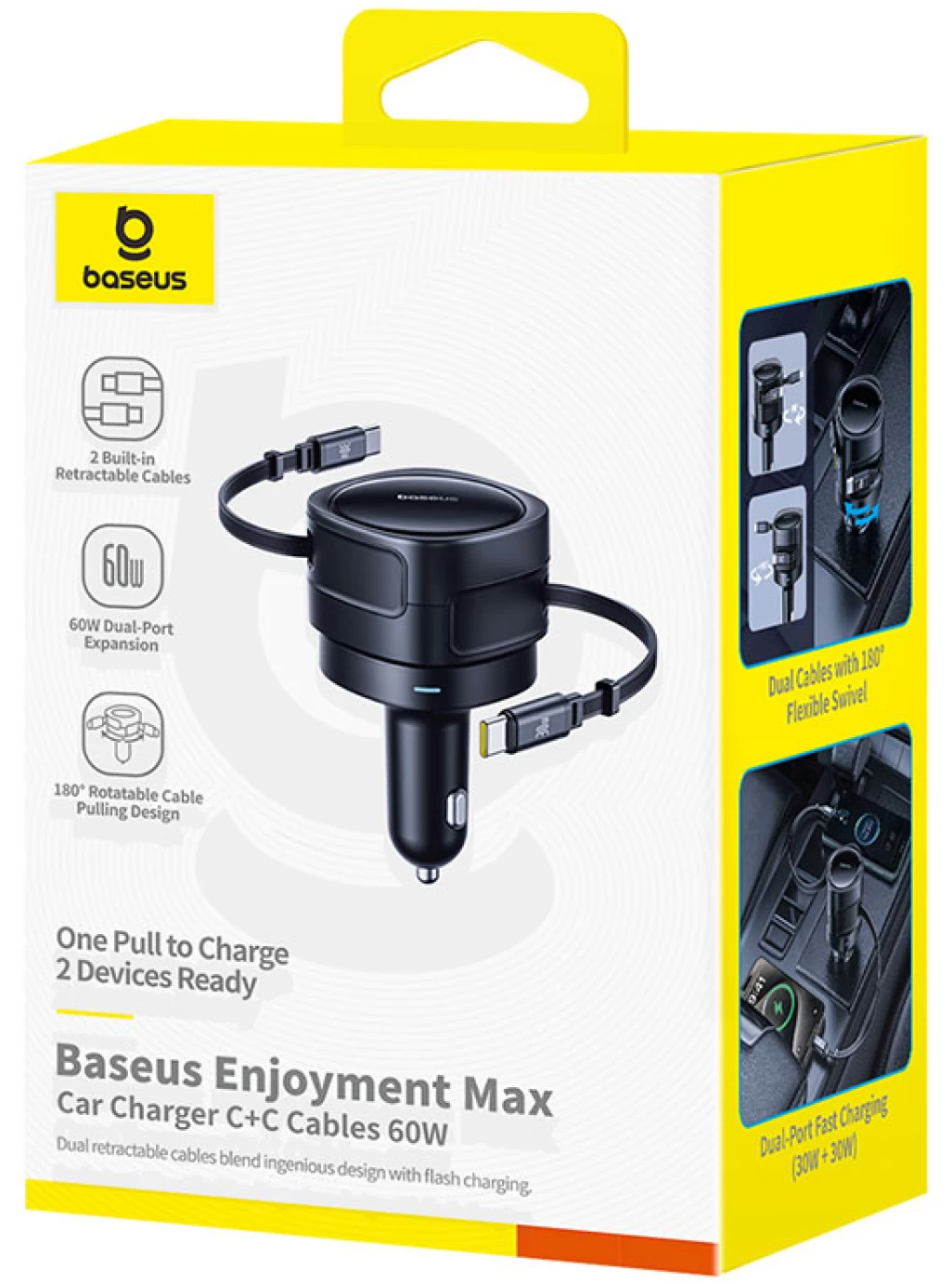 Autonabíjačka s káblom USB-C Baseus Enjoyment Max, 60 W, čierna C00035507121-01
