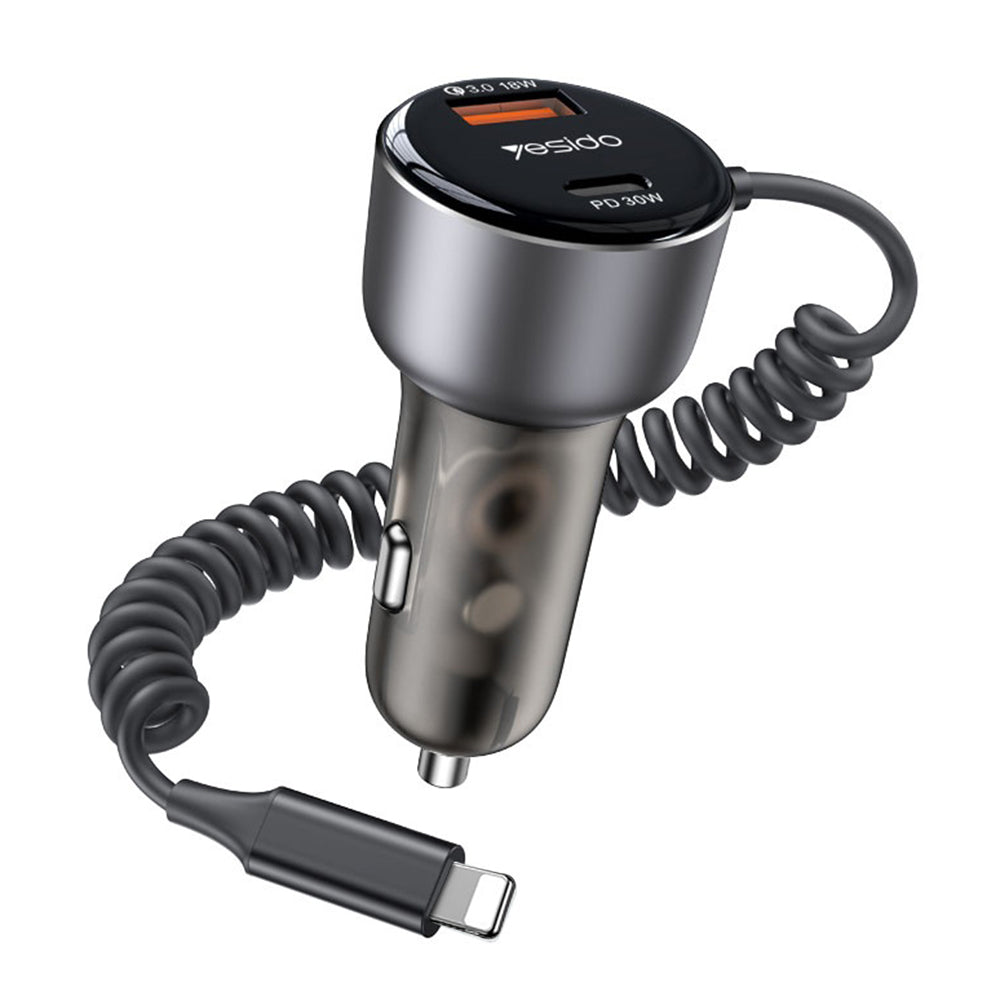 Auto nabíjačka s Lightning káblom Yesido Y57, 50W, 3A, 1 x USB-A - 1 x USB-C, Čierna