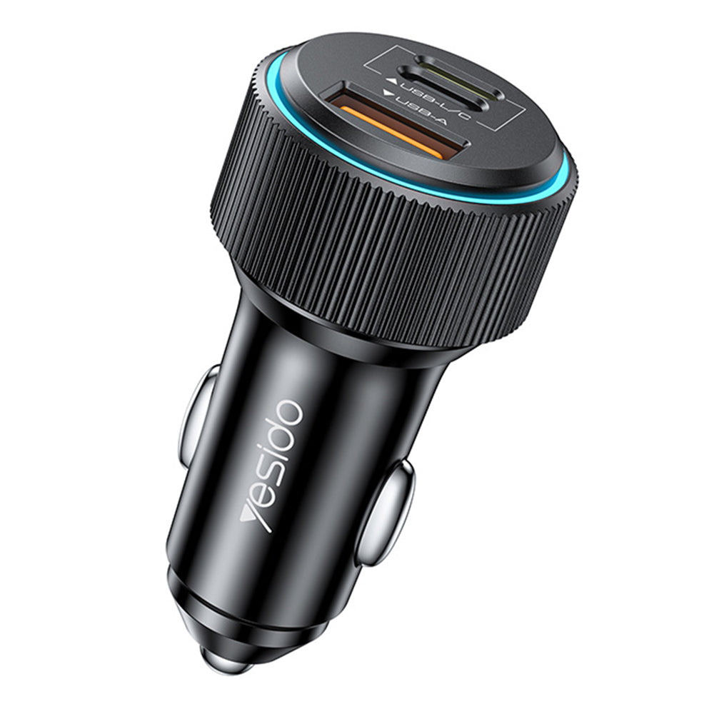 Auto nabíjačka s káblom Lightning Yesido Y60, 38W, 3A, 1 x USB-A - 2 x USB-C, Čierna