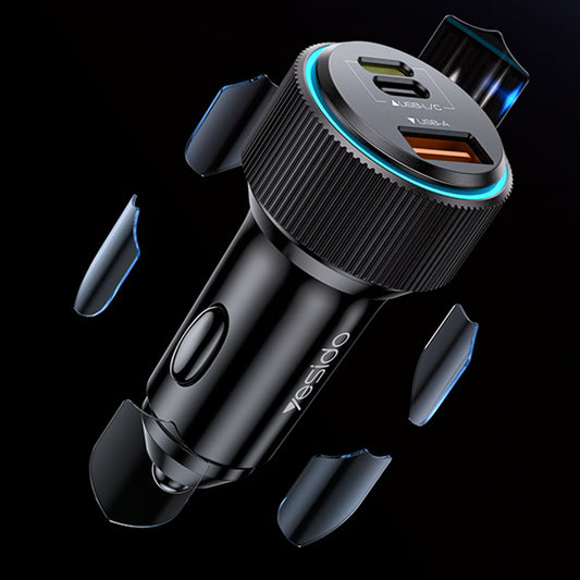 Auto nabíjačka s káblom Lightning Yesido Y60, 38W, 3A, 1 x USB-A - 2 x USB-C, Čierna