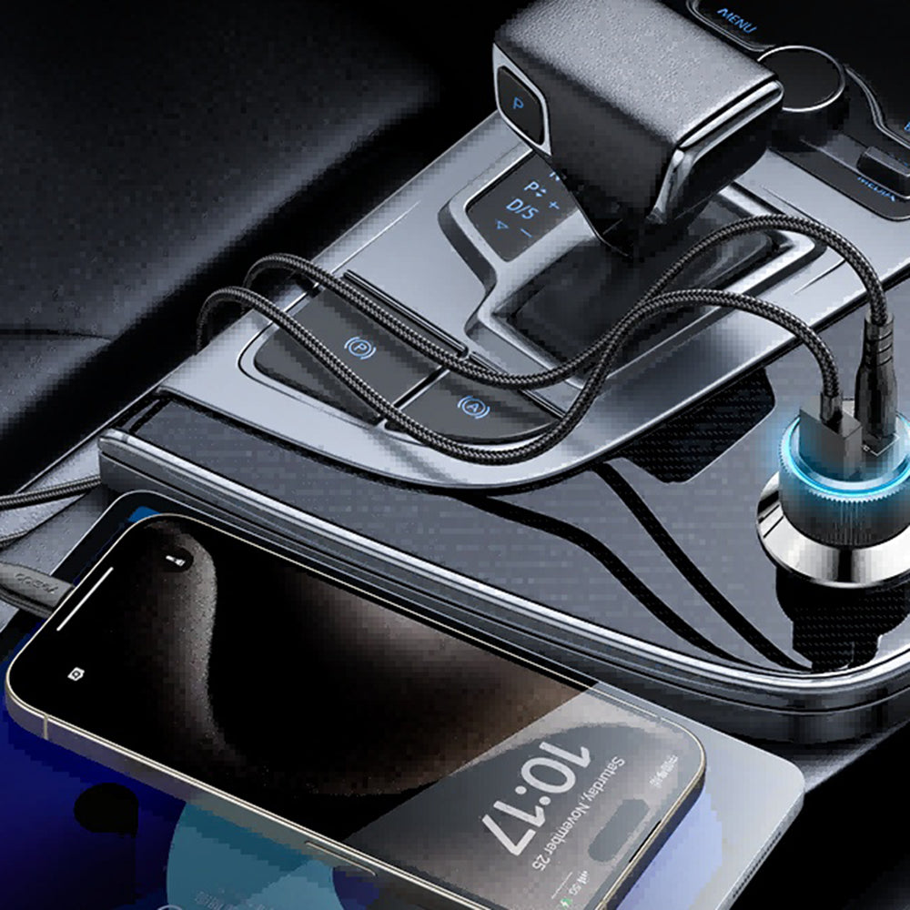 Auto nabíjačka s káblom Lightning Yesido Y60, 38W, 3A, 1 x USB-A - 2 x USB-C, Čierna