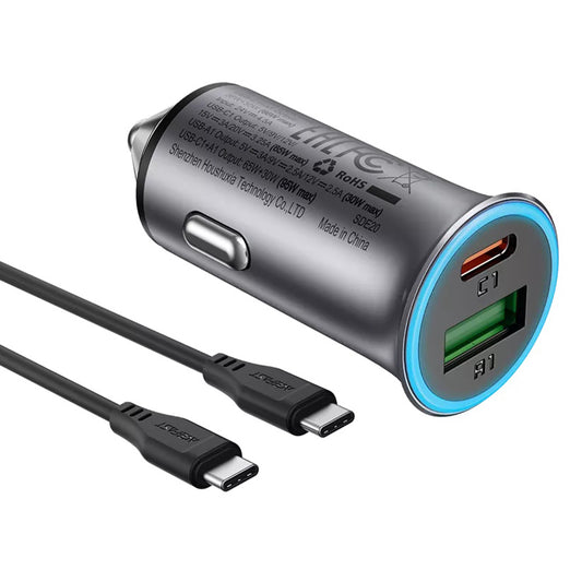 Auto nabíjačka s USB-C káblom Acefast B16, 95W, 3.25A, 1 x USB-A - 1 x USB-C, Sivá