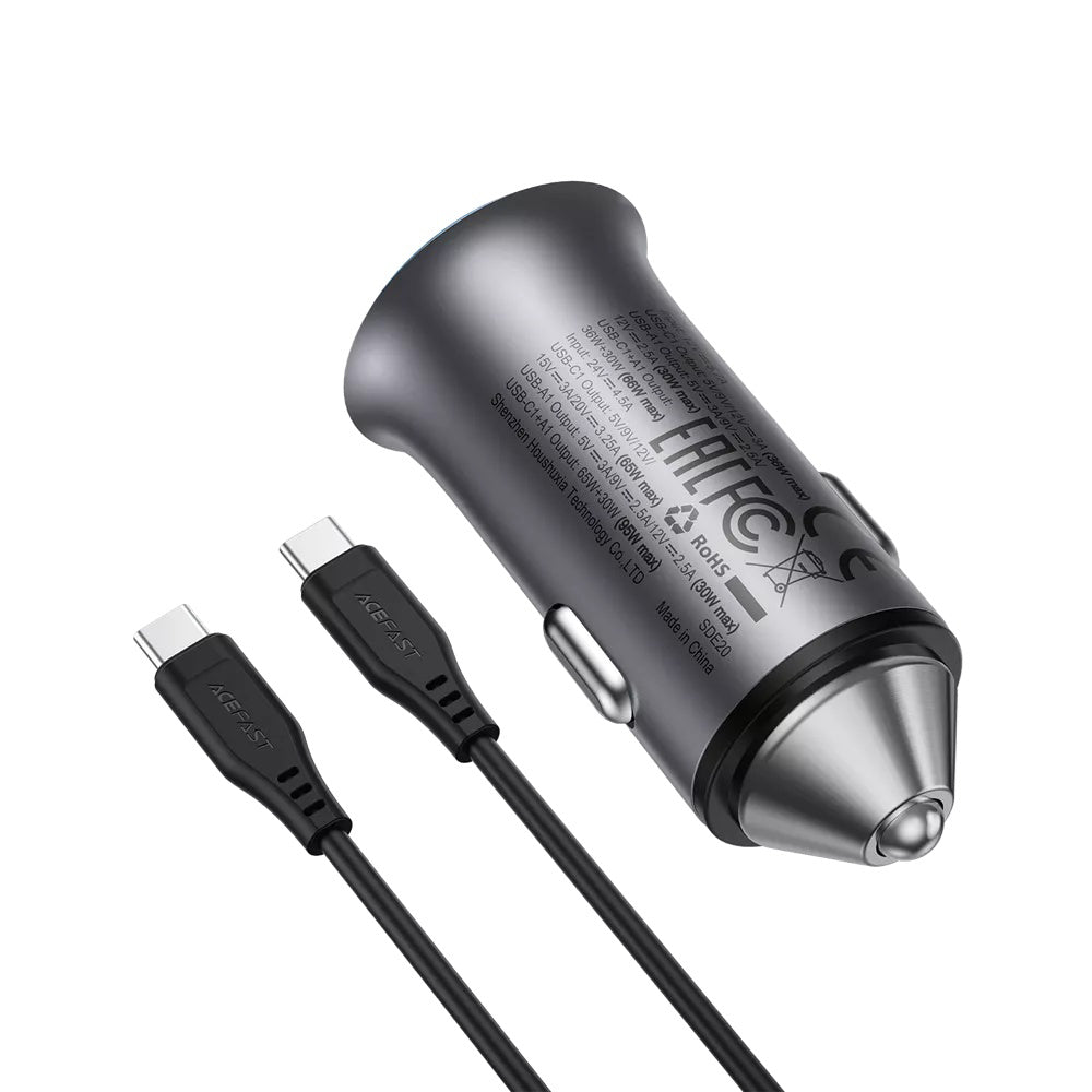 Auto nabíjačka s USB-C káblom Acefast B16, 95W, 3.25A, 1 x USB-A - 1 x USB-C, Sivá
