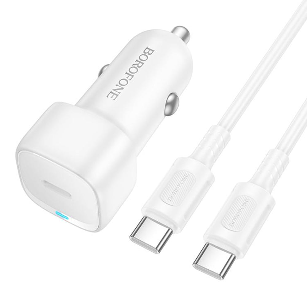 Auto nabíjačka s USB-C káblom Borofone BZ34A Cloud, 20W, 3A, 1 x USB-C, Biela