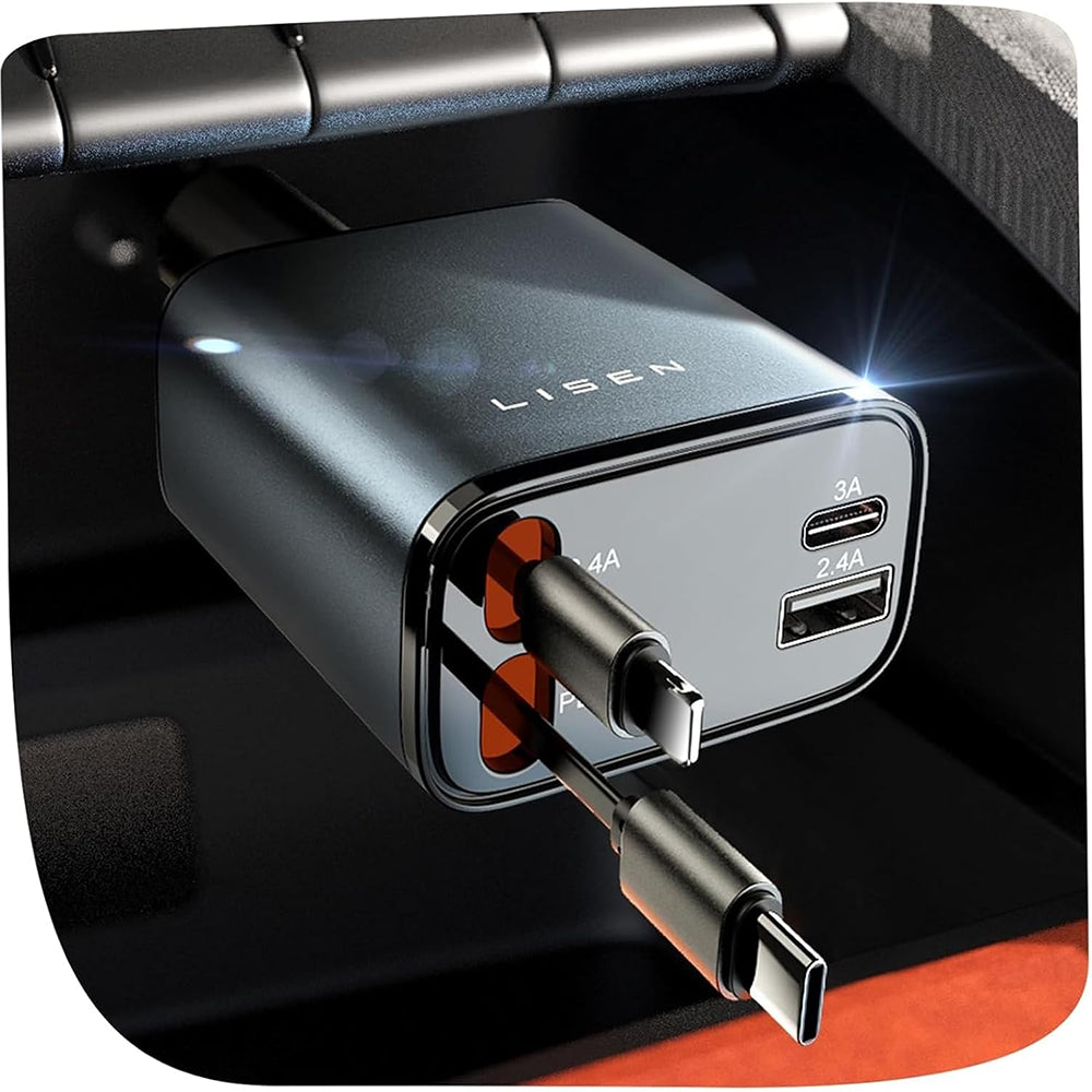 Auto nabíjačka s káblom USB-C / Lightning Lisen, 69W, 3A, 1 x USB-A - 1 x USB-C, Čierna YL0224040031