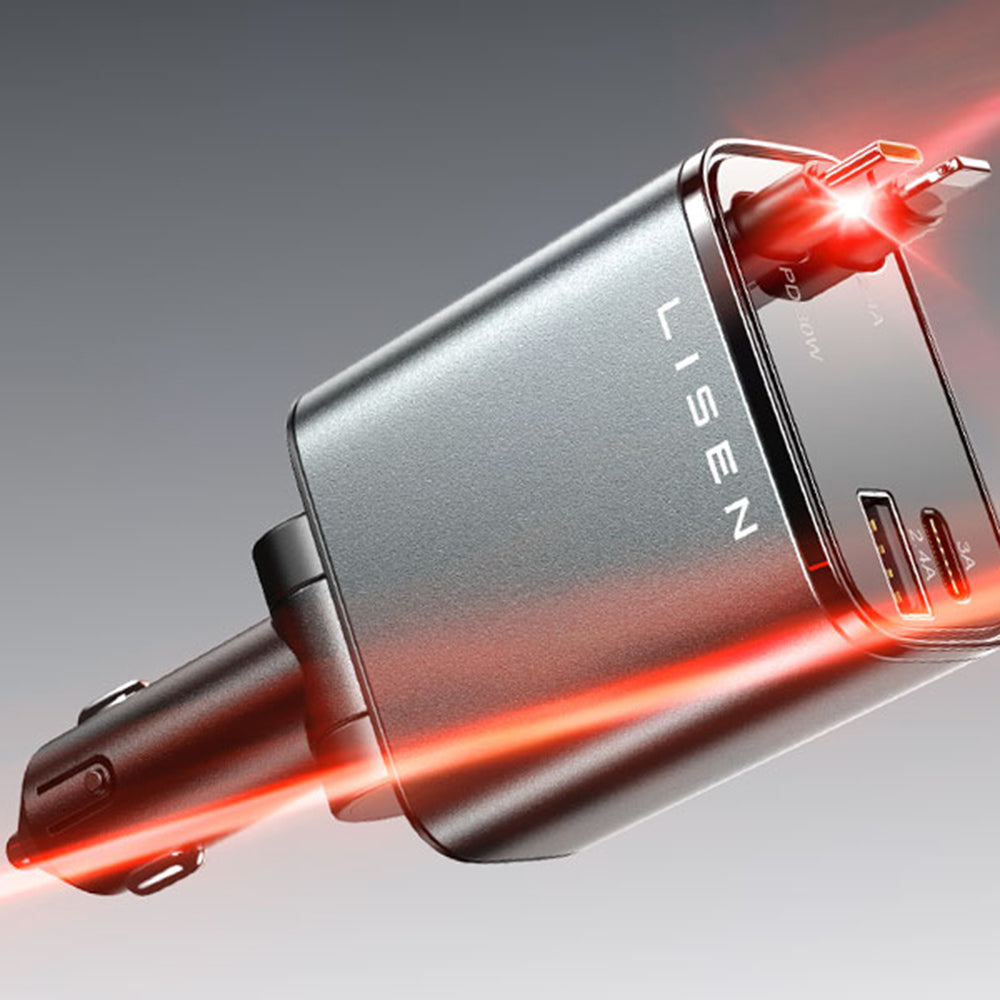 Auto nabíjačka s káblom USB-C / Lightning Lisen, 69W, 3A, 1 x USB-A - 1 x USB-C, Čierna YL0224040031