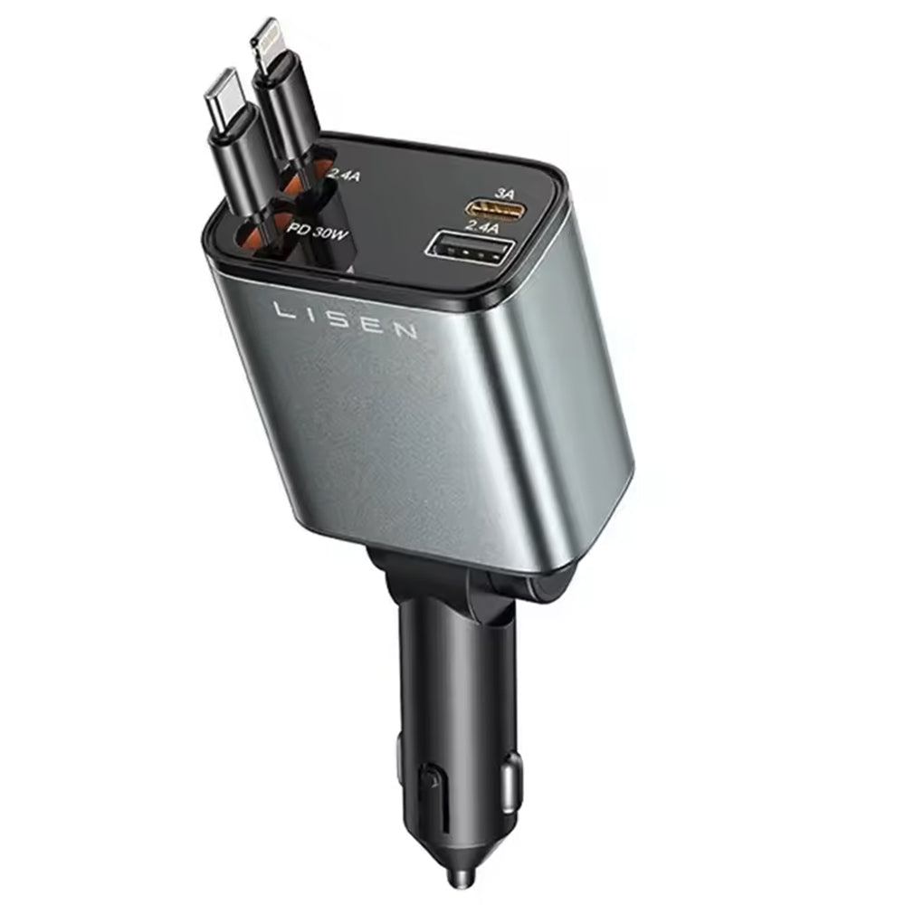 Auto nabíjačka s káblom USB-C / Lightning Lisen, 69W, 3A, 1 x USB-A - 1 x USB-C, Čierna YL0224040031