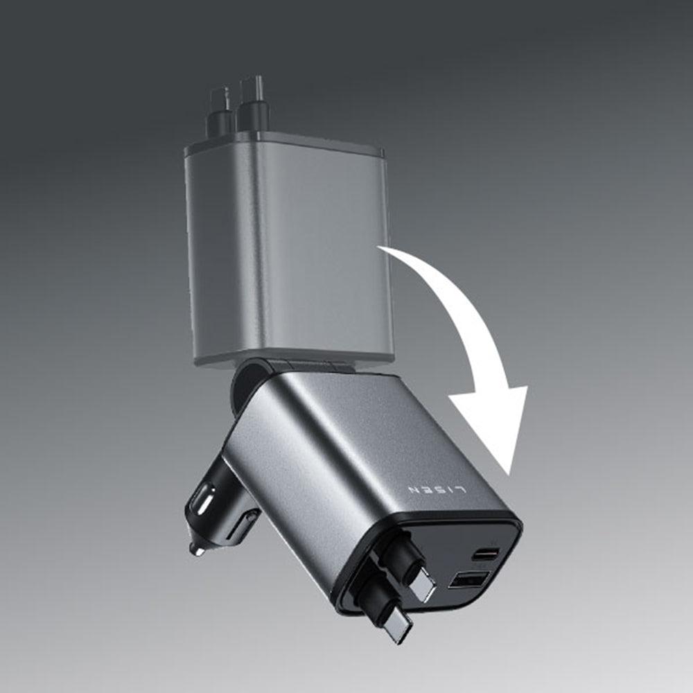Auto nabíjačka s káblom USB-C / Lightning Lisen, 69W, 3A, 1 x USB-A - 1 x USB-C, Čierna YL0224040031