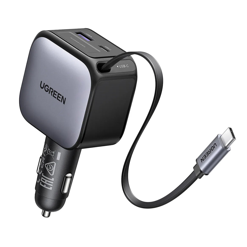 Auto nabíjačka s USB-C káblom UGREEN EC602, 60W, 3A, 1 x USB-A - 1 x USB-C, Sivá