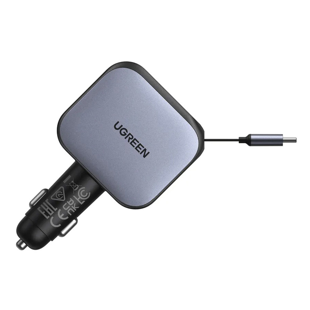 Auto nabíjačka s USB-C káblom UGREEN EC604 (55910B) Nexode, 145W, 1 x USB-A - 2 x USB-C, Čierna