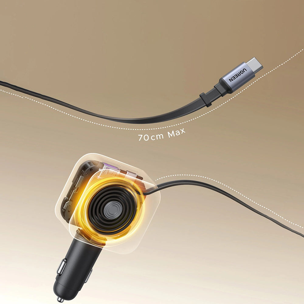 Auto nabíjačka s USB-C káblom UGREEN EC604 (55910B) Nexode, 145W, 1 x USB-A - 2 x USB-C, Čierna