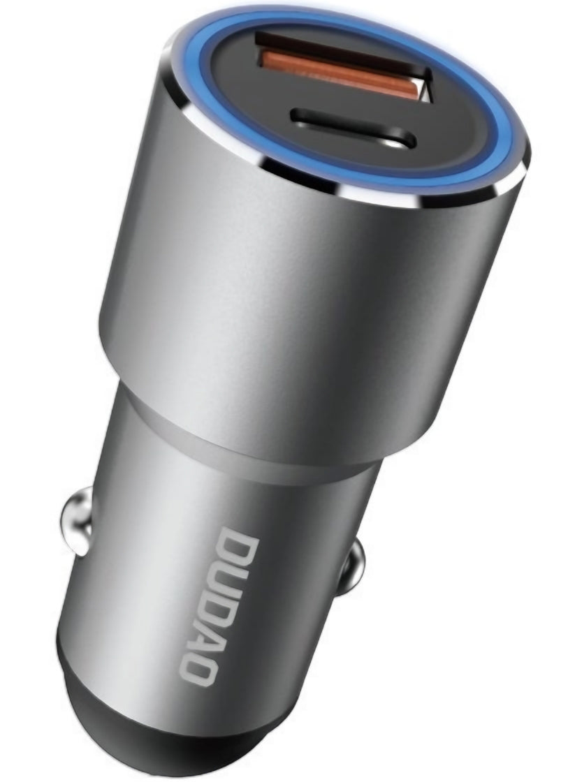 Auto nabíjačka Dudao R4PQ NM, 22,5W, 3A, 1 x USB-A - 1 x USB-C, Sivá