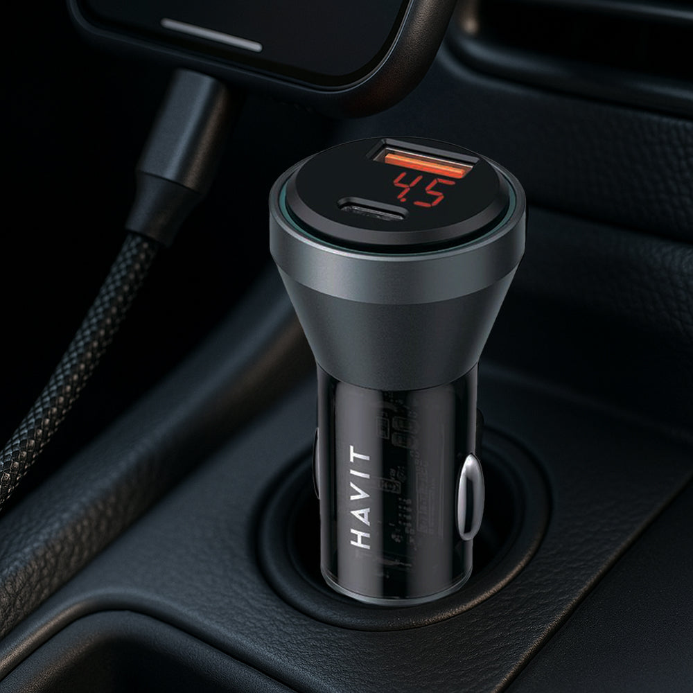 Auto nabíjačka HAVIT CC2017, 45W, 3A, 1 x USB-A - 1 x USB-C, Čierno Modrá