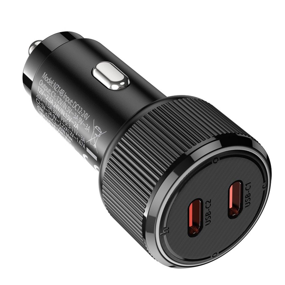 Auto nabíjačka HOCO NZ14B, 50W, 3A, 2 x USB-C, Čierna