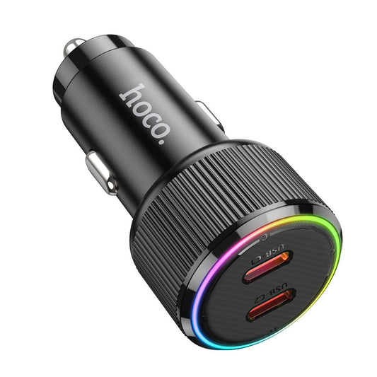 Auto nabíjačka HOCO NZ14B, 50W, 3A, 2 x USB-C, Čierna