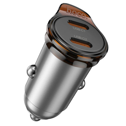 Auto nabíjačka HOCO NZ16B, 45W, 3A, 2 x USB-C, Sivá