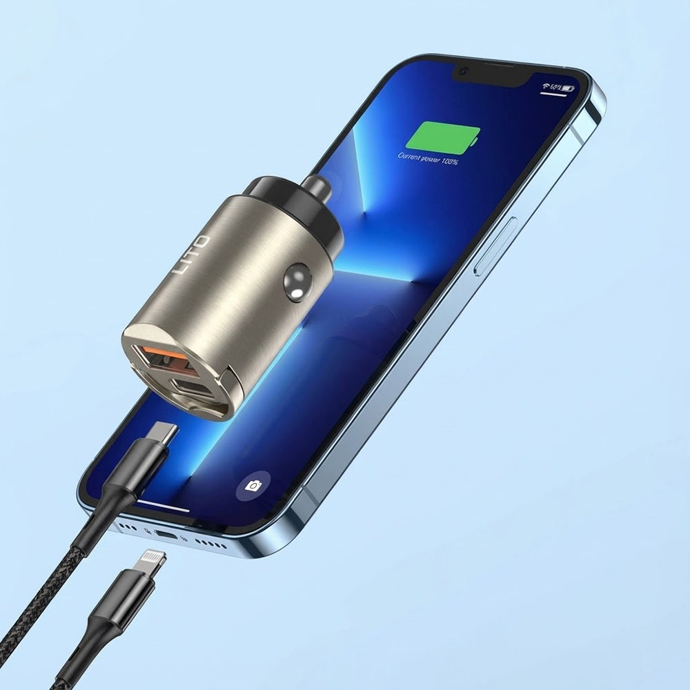 Auto nabíjačka Lito IN-C03, 30W, 3A, 1 x USB-A - 1 x USB-C, Čierna