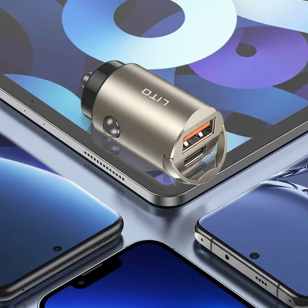 Auto nabíjačka Lito IN-C03, 30W, 3A, 1 x USB-A - 1 x USB-C, Čierna