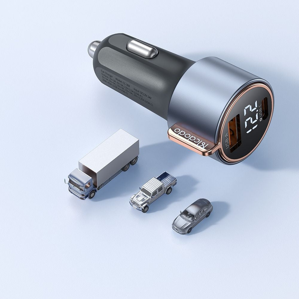 Auto nabíjačka McDodo CC-3690 Venus Display, 75W, 3A, 1 x USB-A - 1 x USB-C, Čierna