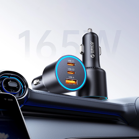 Autonabíjačka Orico HyperDrive, 165W, 5A, 1 x USB-A - 2 x USB-C, Čierna
