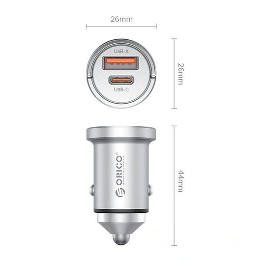 Autonabíjačka Orico MiniRing Pro, 45W, 3A, 1 x USB-A - 1 x USB-C, Strieborná
