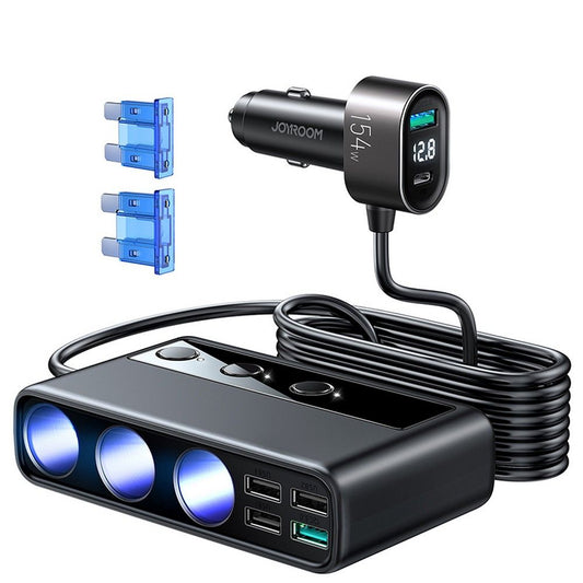 Nabíjačka do auta Joyroom JR-CL06, 154 W, 3A, 1 x USB-C - 4 x predĺženie do cigaretového zapaľovača - 4 x USB-A, čierna JYR058BLK JYR058BLK