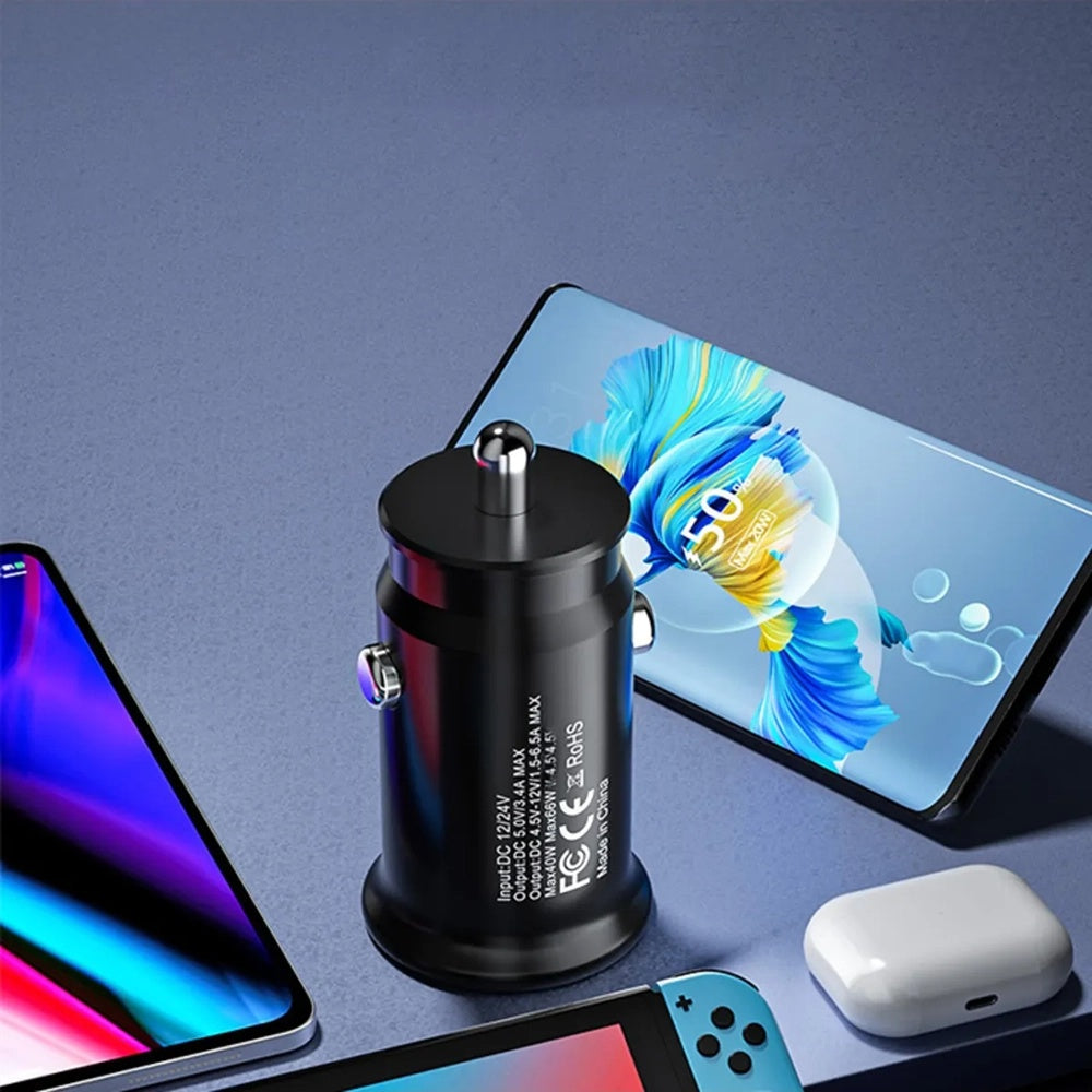 Auto nabíjačka Techsuit C4 MiniFuseX, 20W, 3A, 1 x USB-A - 1 x USB-C, Čierna