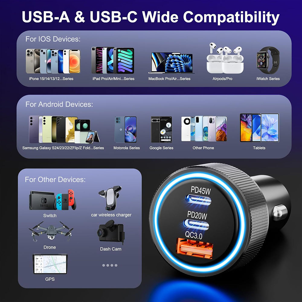 Auto nabíjačka Techsuit C6 DriveBoost, 60W, 3A, 1 x USB-A - 2 x USB-C, Strieborná