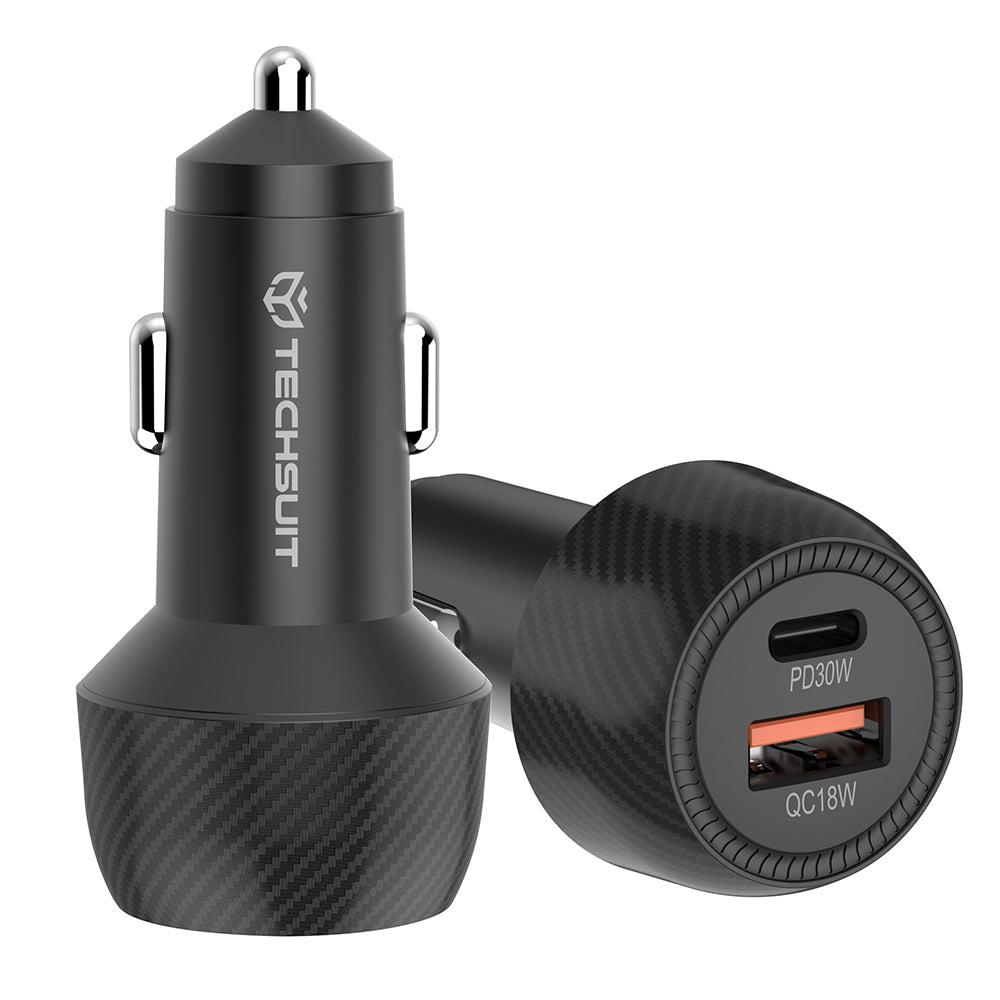 Auto nabíjačka Techsuit C7 CarbonVolt, 48W, 3A, 1 x USB-A - 1 x USB-C, Čierna