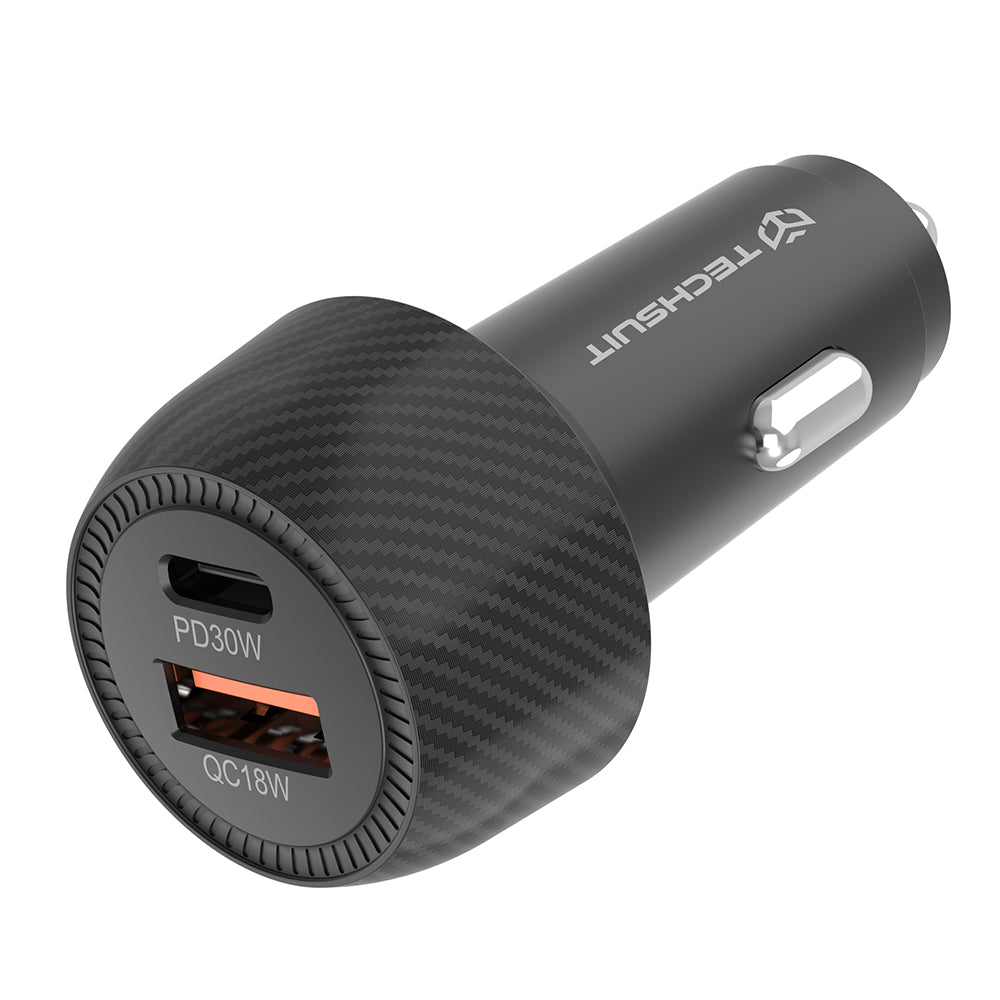 Auto nabíjačka Techsuit C7 CarbonVolt, 48W, 3A, 1 x USB-A - 1 x USB-C, Čierna